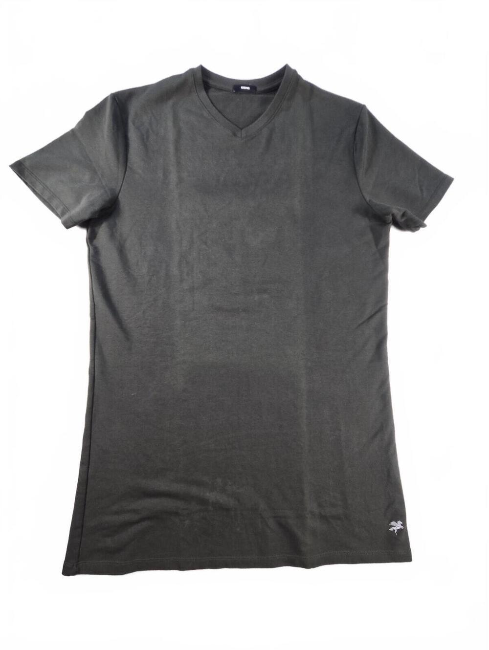 Sene Custom Pima Cotton V-Neck T-Shirt Olive Men L Longline Minimalist Luxury
